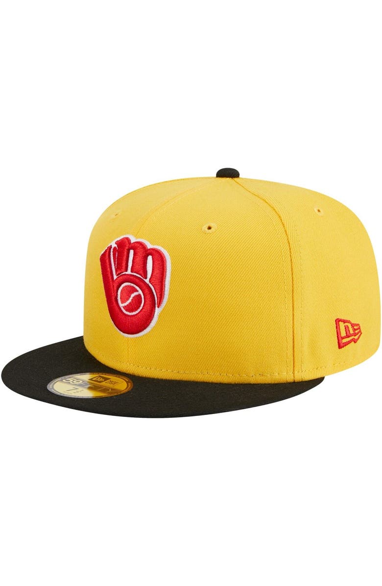 New Era Men's New Era Yellow/Black Milwaukee Brewers Grilled 59FIFTY Fitted Hat, Alternate, color,