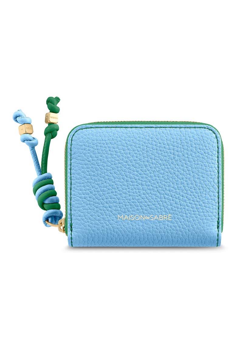 Small Leather Zipped Wallet, Main, color, Sky Emerald