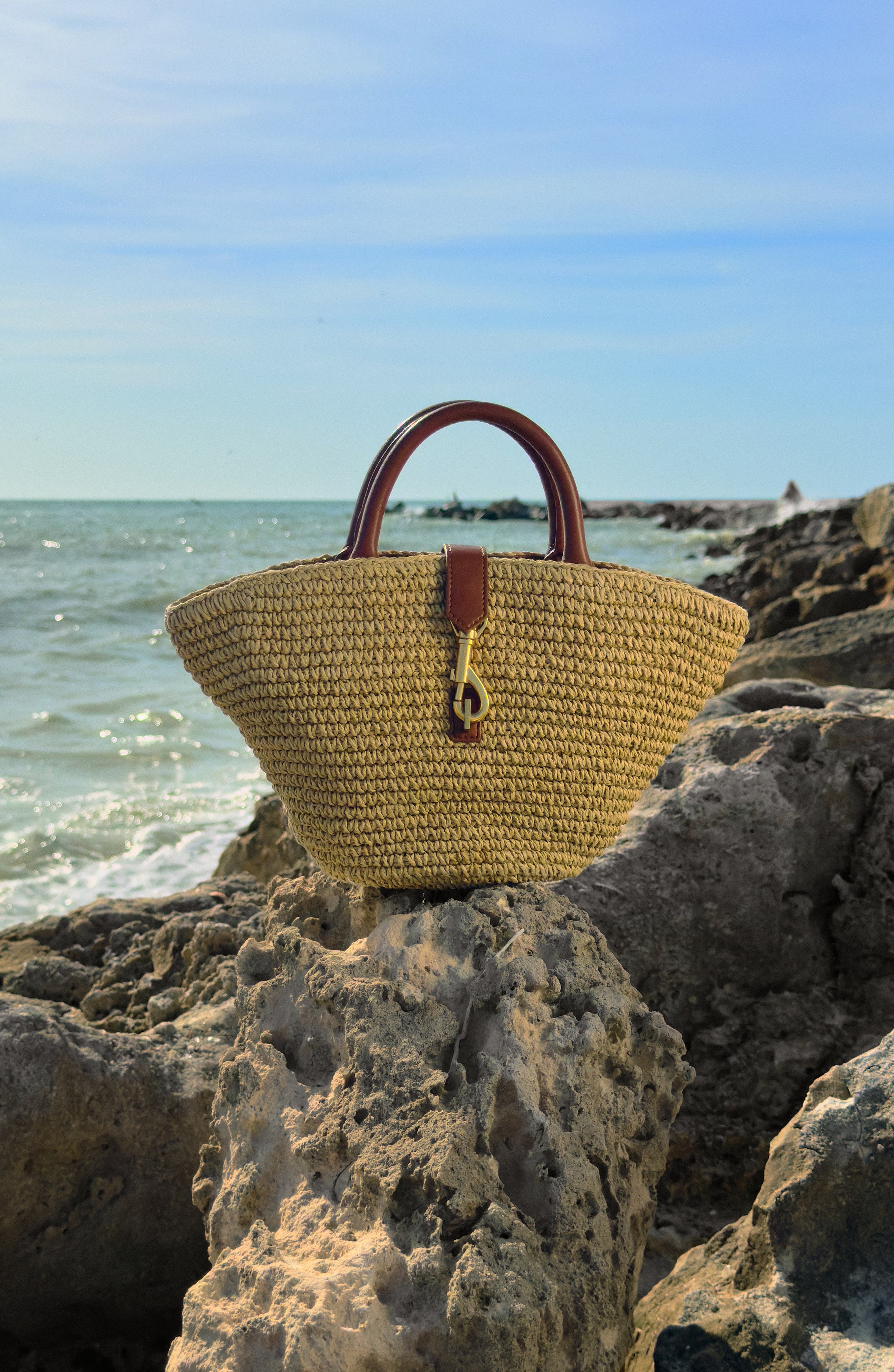 Rebecca Minkoff Mini Megan Woven Fan Tote, Alternate, color, Natural/ Tawny