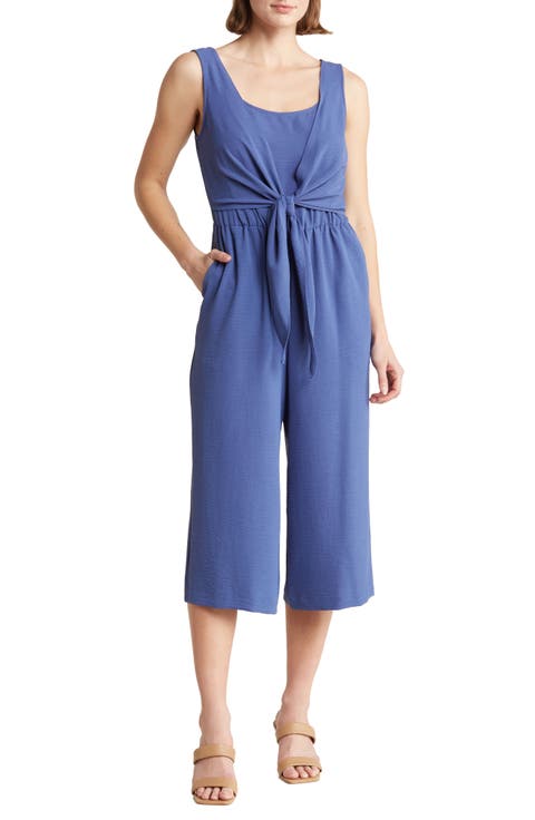 Sleeveless Tie Front Capri Crop Jumpsuit