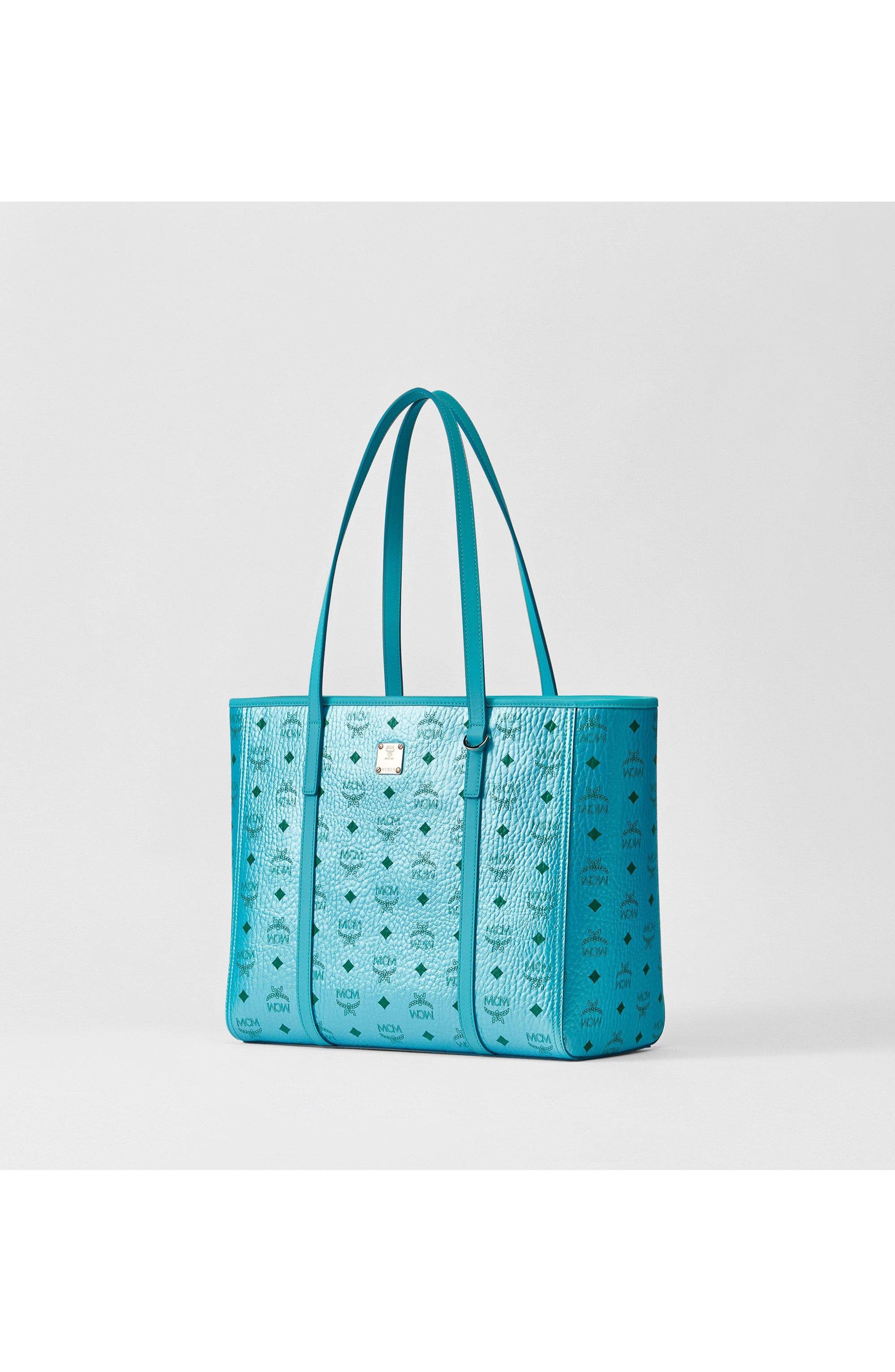 Medium Toni Top-Zip Shopper in Visetos, Alternate, color, Blue Ceramic