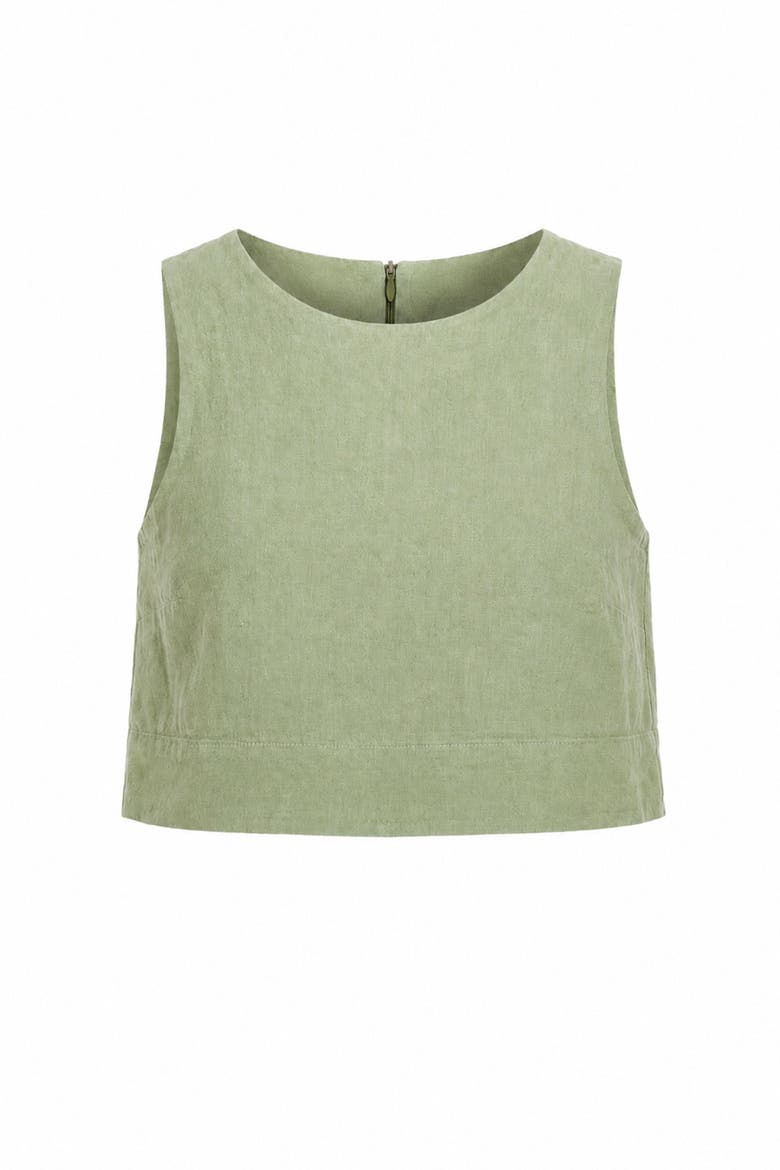 Lena 100% Linen Sleeveless Crop Top, Alternate, color, Green