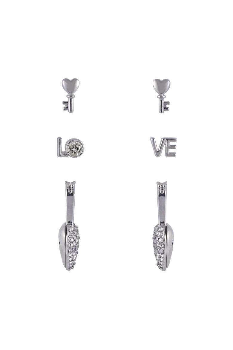 Silver Tone Valentine's Day Trio Earring Set, Alternate, color, Silver