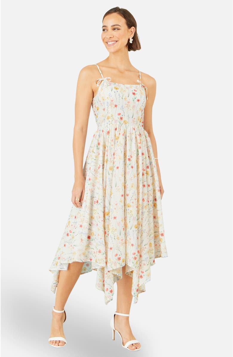 Yumi Botanical Embroidery Midi  Dress, Main, color, White