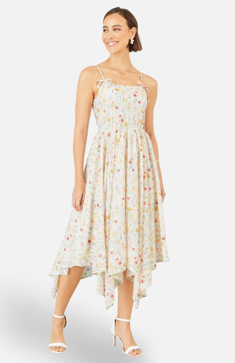Botanical Embroidery Midi  Dress