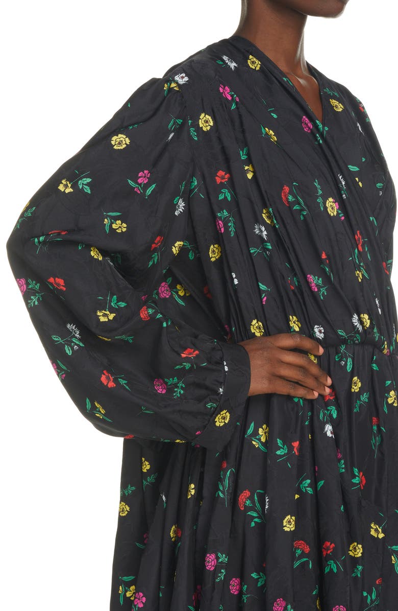 Balenciaga Jacquard Floral Print Long Sleeve Wrap Babydoll Dress, Alternate, color,