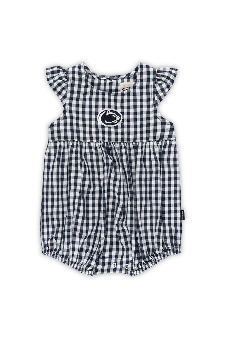 Girls Infant Garb Navy Penn State Nittany Lions Cara Woven Gingham Ruffled Bodysuit, Main, color, Navy