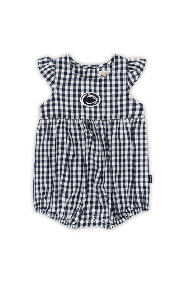 GARB Girls Infant Garb Navy Penn State Nittany Lions Cara Woven Gingham Ruffled Bodysuit, Main, color,