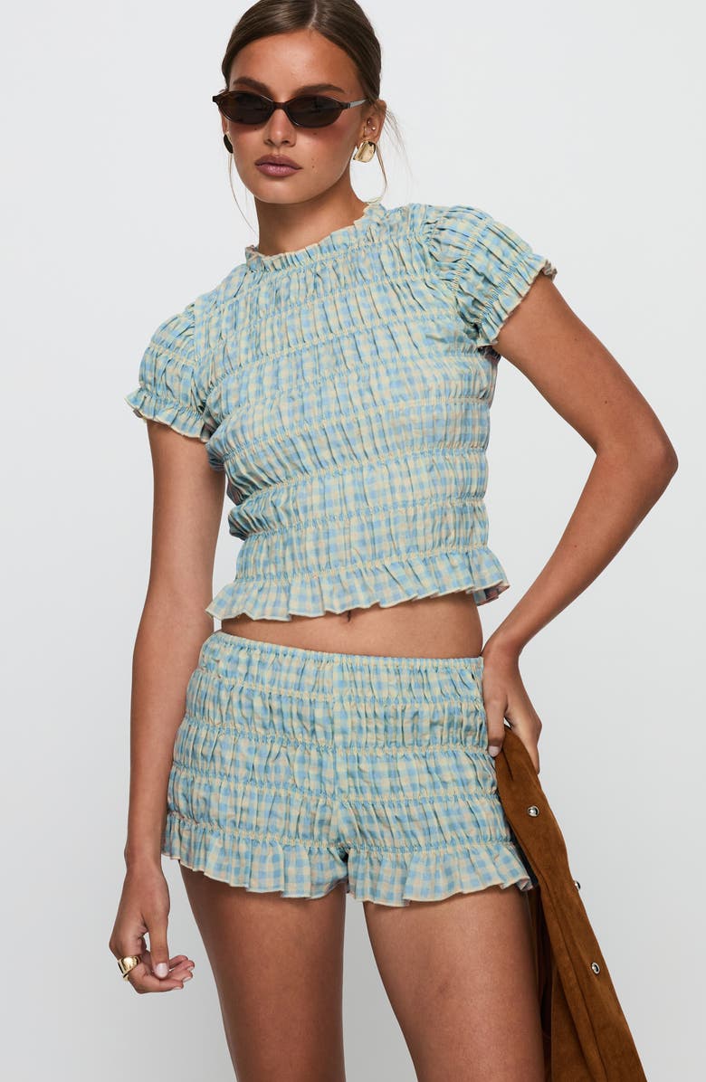 Princess Polly Go Retro Shirred Crop Cotton Blend Top & Shorts Set, Alternate, color, Multi