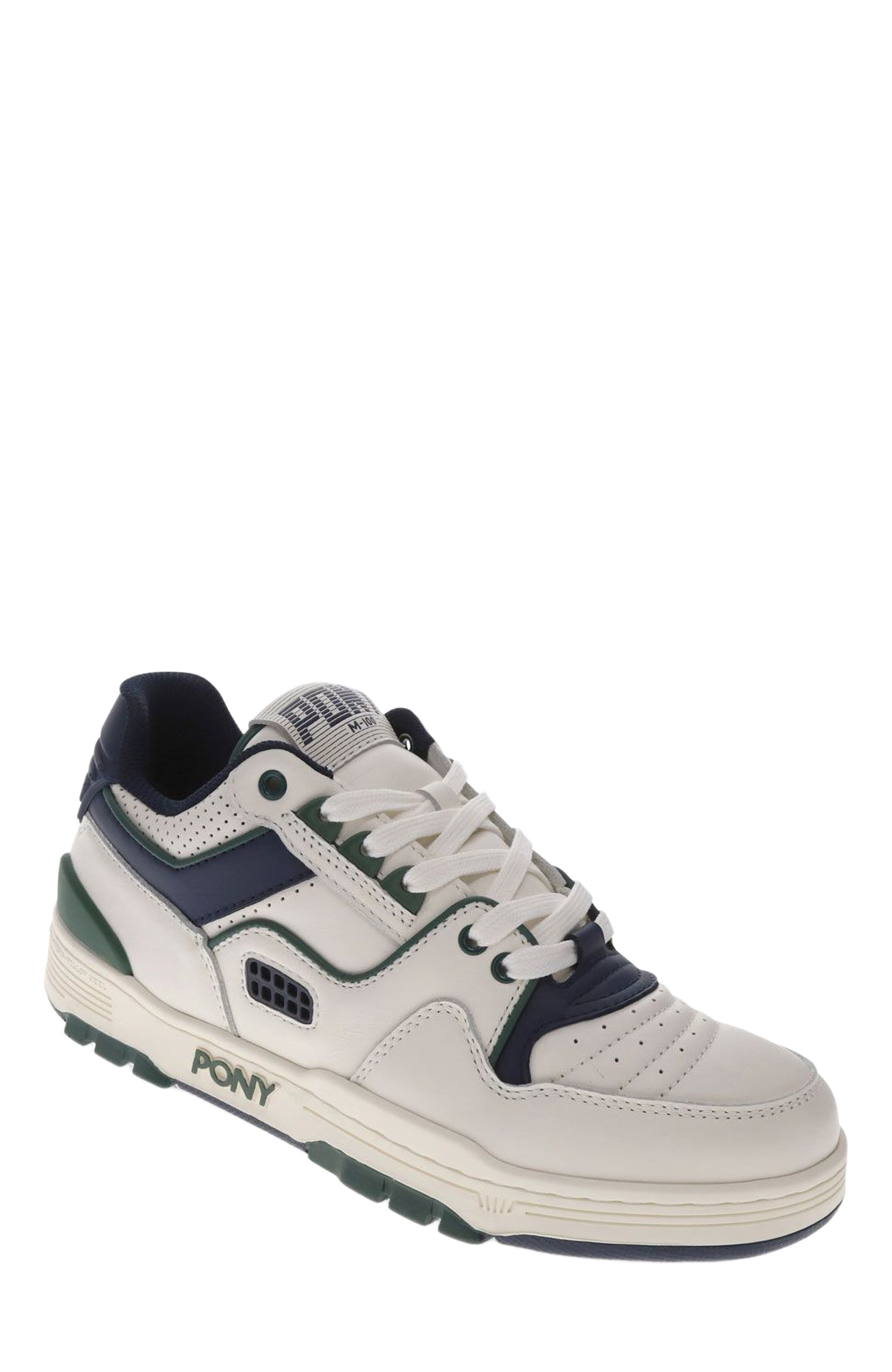 PONY M100 Low Archive Sneakers, Main, color, Snow White/Navy/Green