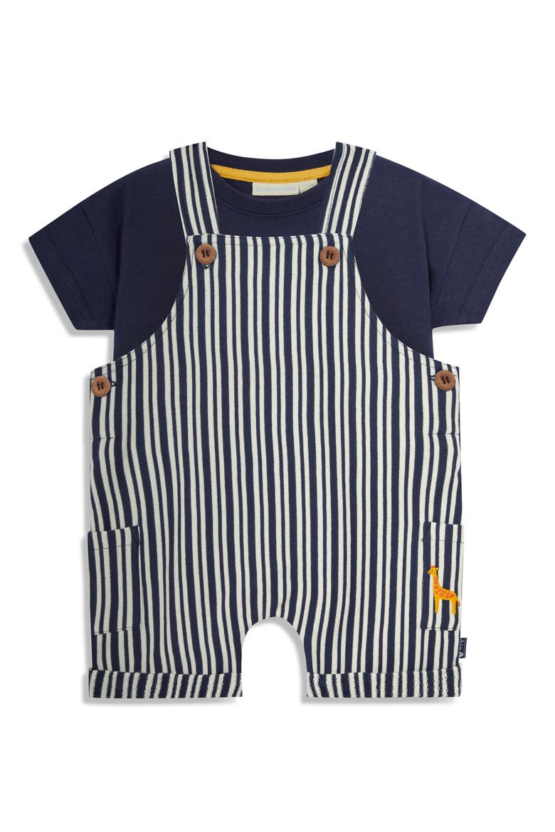 Cotton T-Shirt & Stripe Overalls Set, Main, color, NAVY