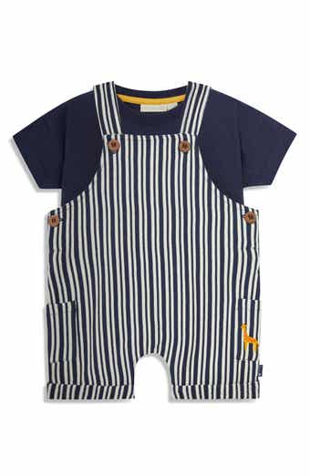 Cotton T-Shirt & Stripe Overalls Set