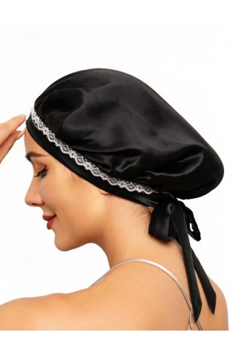 SILKSILKY Pure Silk Lace Bonnet with Ribbons, Alternate, color, Black
