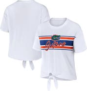 WEAR by Erin Andrews Women's WEAR by Erin Andrews White Florida Gators Striped Front Knot Cropped T-Shirt
