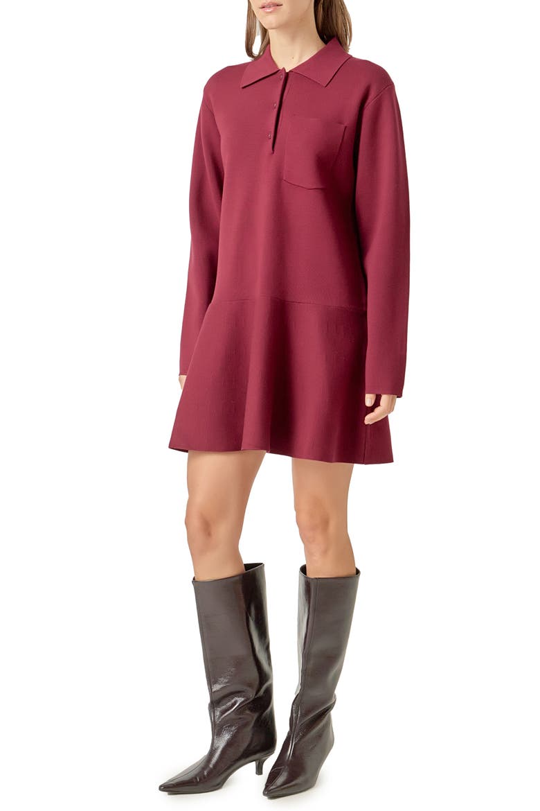 Long Sleeve Knit Minidress, Alternate, color, BURGUNDY