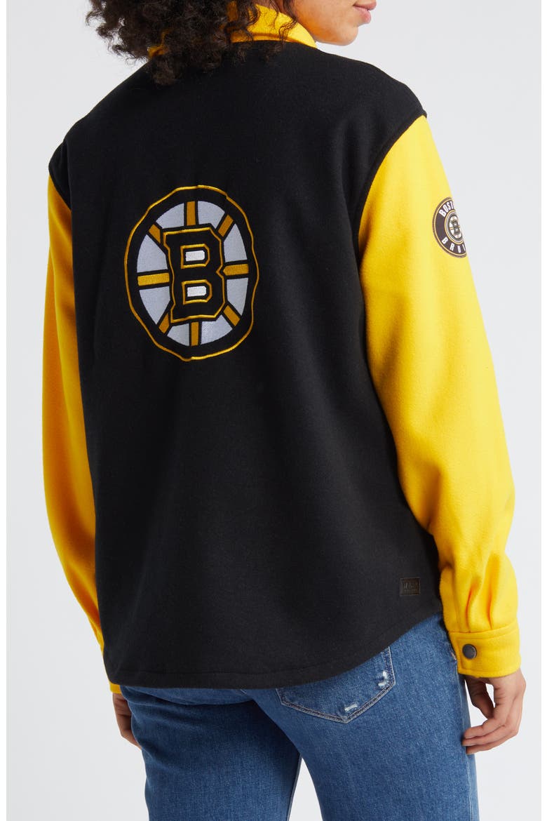 Women's WEAR by Erin Andrews Black/Gold Boston Bruins Colorblock Button-Up Shirt Jacket, Alternate, color, Black
