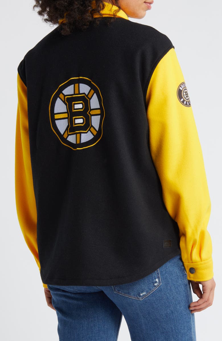 WEAR by Erin Andrews Women's WEAR by Erin Andrews Black/Gold Boston Bruins Colorblock Button-Up Shirt Jacket, Alternate, color, Black