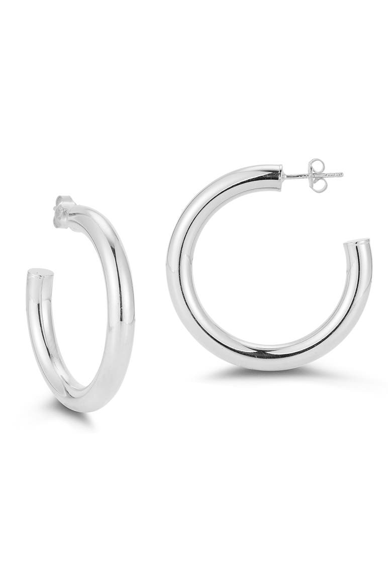 14K Gold Plated Sterling Silver Hoop Earrings, Main, color, SILVER
