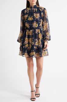 Lost + Wander Water Lily Floral Mock Neck Long Sleeve Dress