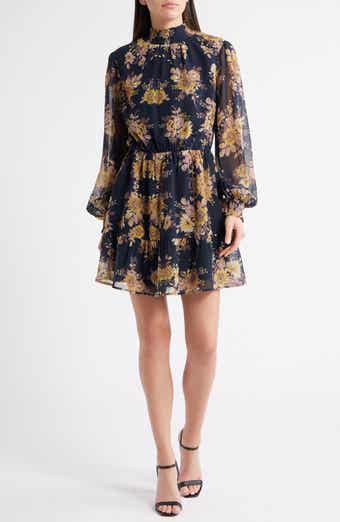 Lost + Wander Water Lily Floral Mock Neck Long Sleeve Dress