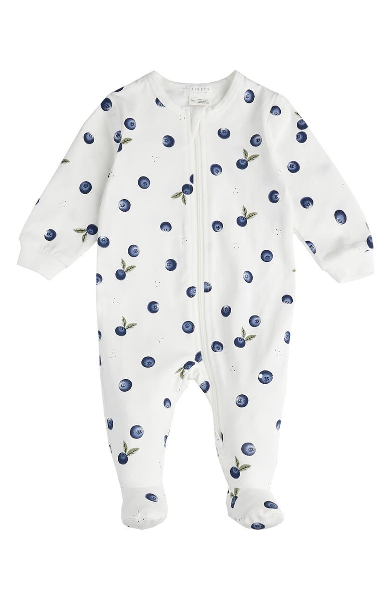 FIRSTS by Petit Lem Blueberry Print Organic Cotton Fitted One-Piece Pajamas, Main, color, 