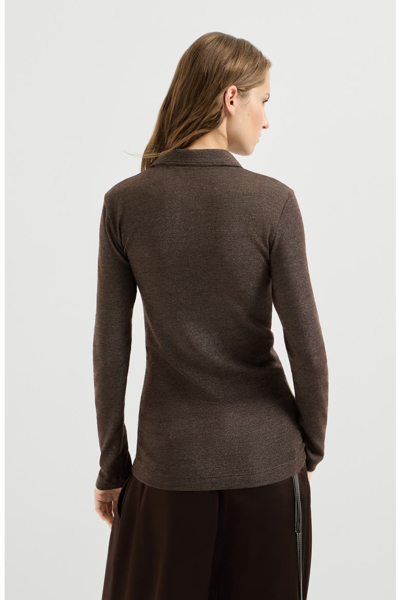 Sparkling virgin wool jersey polo shirt, Alternate, color, Coffee