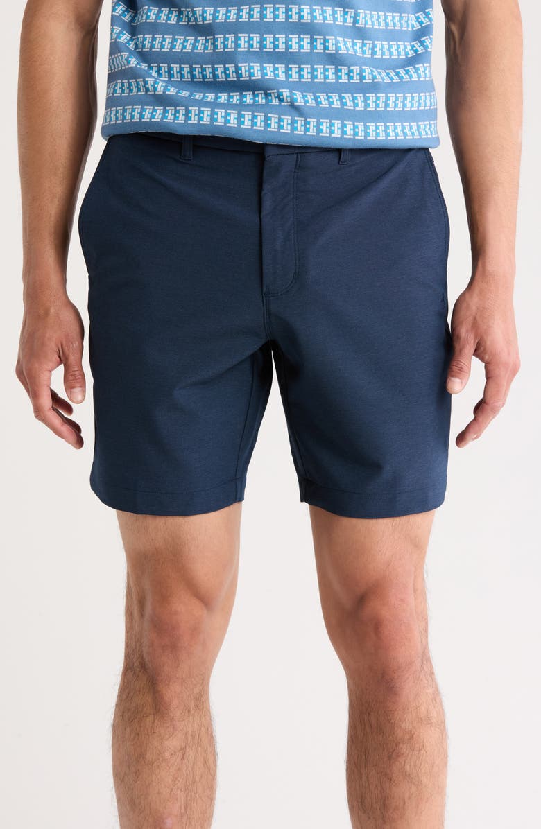 Original Penguin Technical Flat Front 7.5-Inch Shorts, Main, color, Black Iris