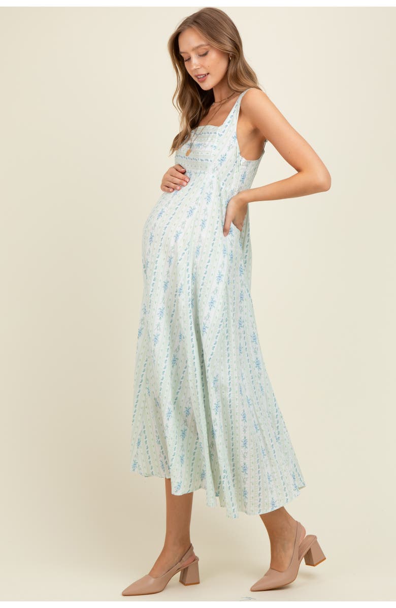 PinkBlush Cotton Floral Square Neck Sleeveless Maxi Dress, Alternate, color, Light Blue