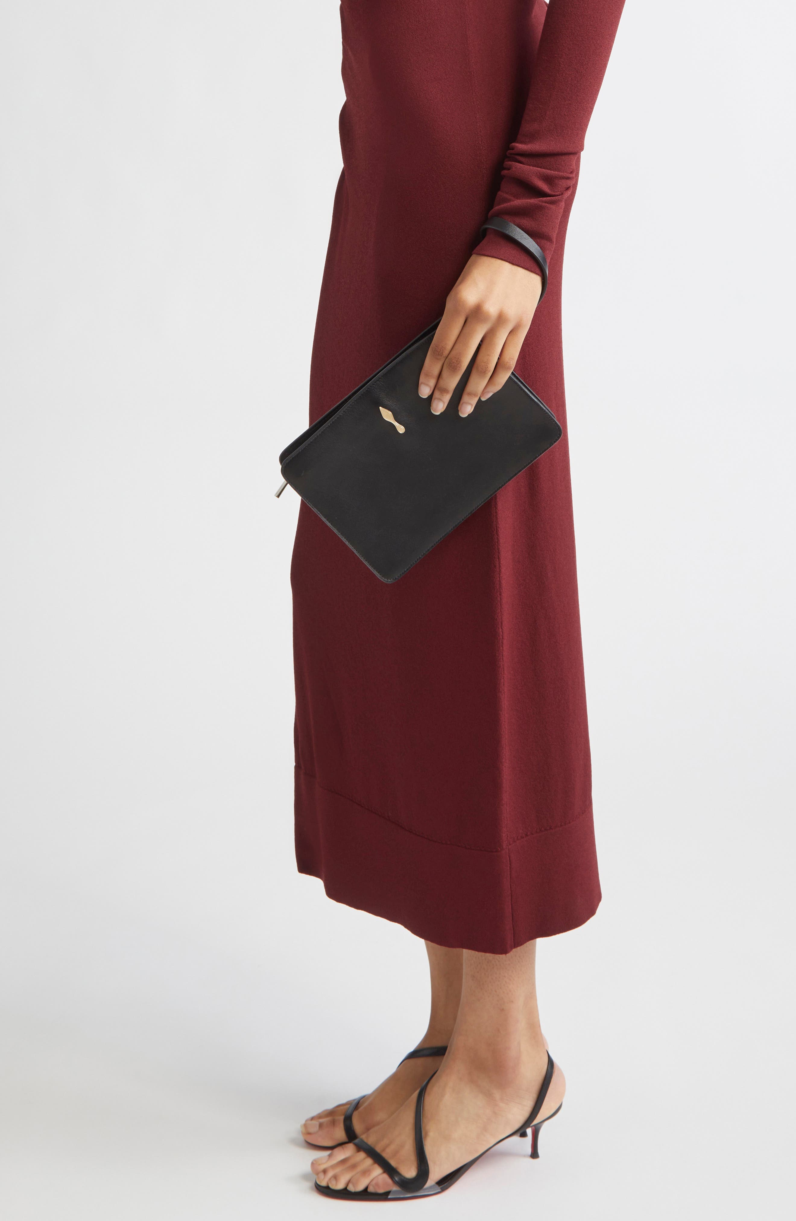 Christian Louboutin Small Bettina Leather Wristlet, Alternate, color, Black/ Gold