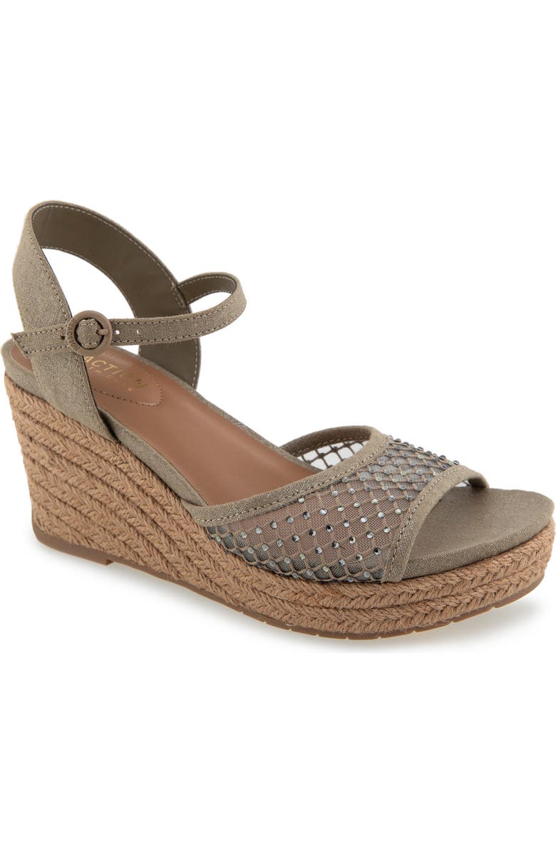 Reaction Kenneth Cole Caegan Rhinestone Mesh Espadrille Wedge Sandal, Main, color, Oak Mesh