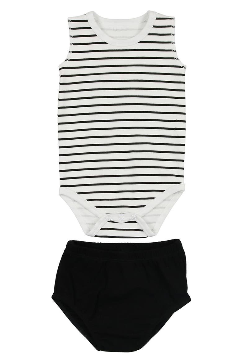Stripe Bodysuit & Bloomers Set, Main, color, BLACK