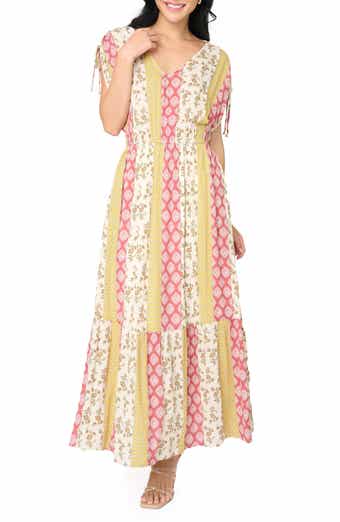 Print Cinch Sleeve Maxi Dress
