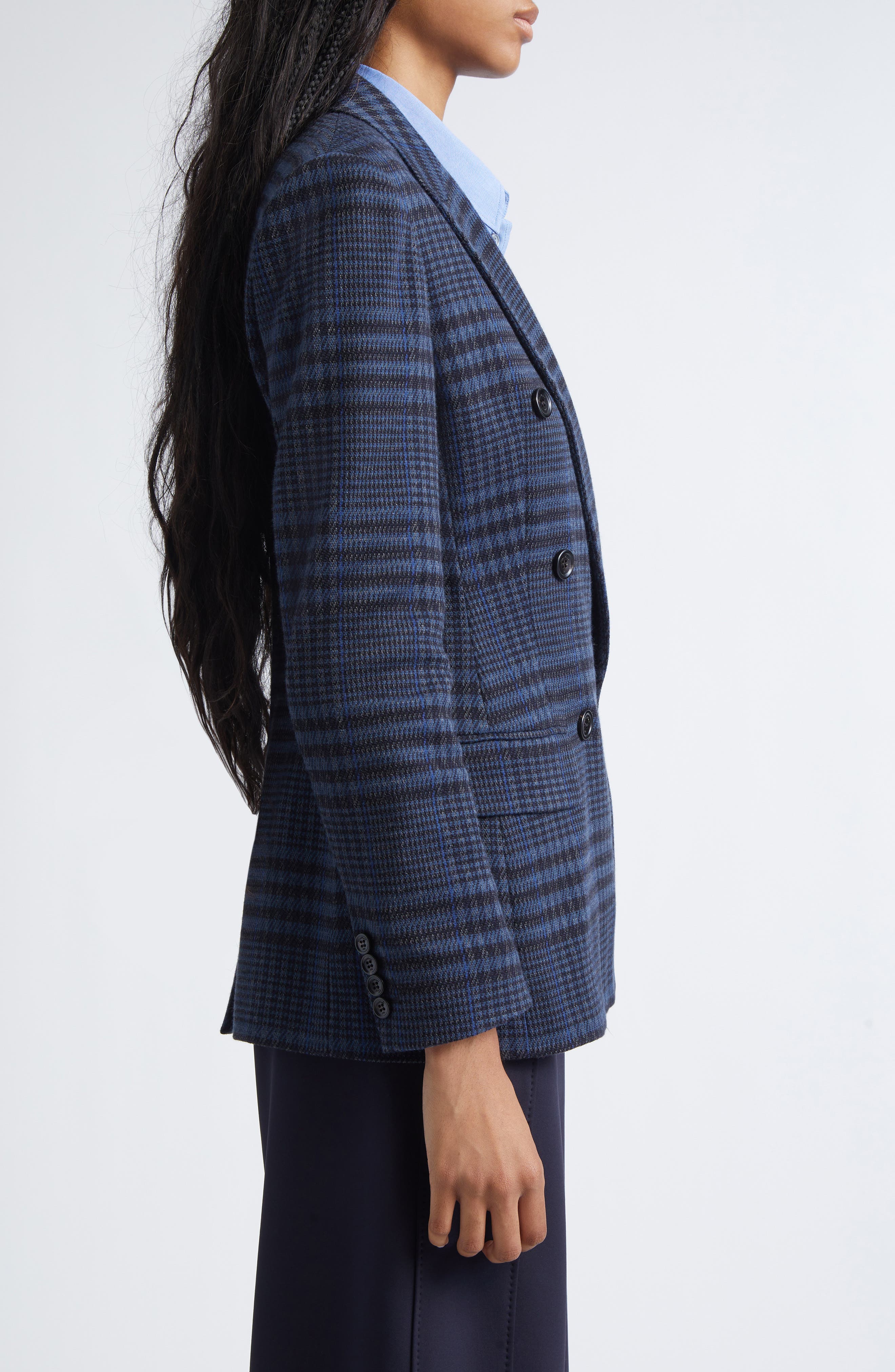 Max Mara Bisso Plaid Cotton & Wool Double Breasted Blazer (Women ...