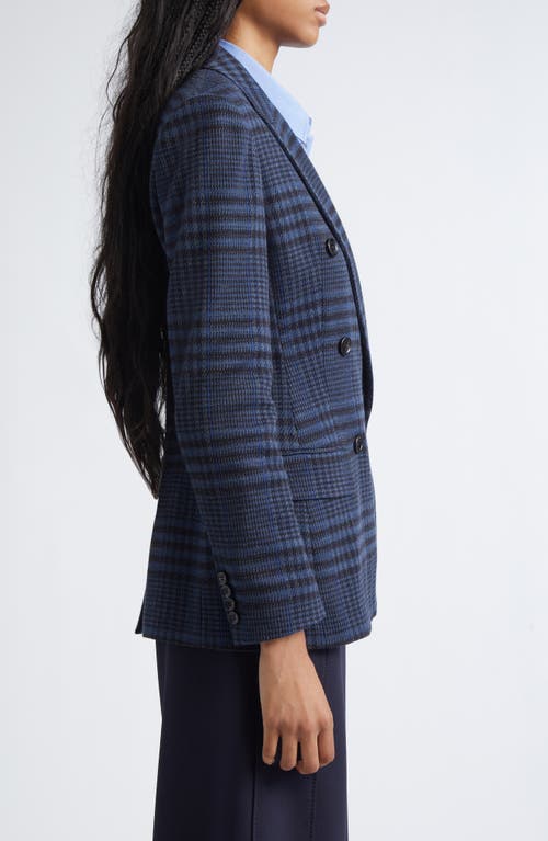Max Mara Bisso Plaid Cotton & Wool Double Breasted Blazer In Blue