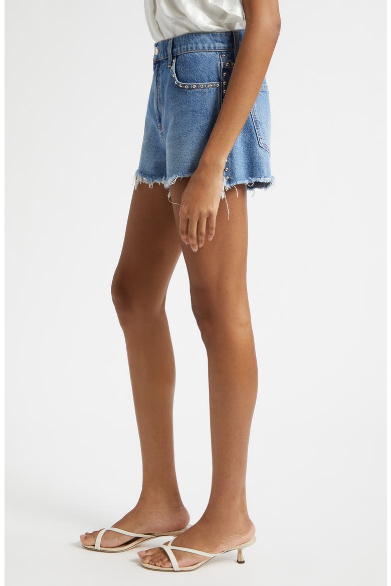 Bria Studded Denim Cutoff Shorts, Alternate, color, FADED BLUE WASH