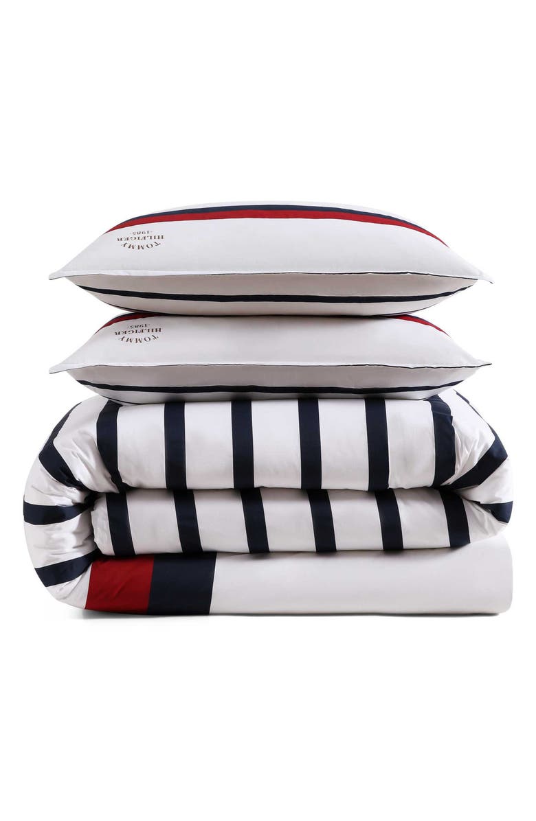Tommy Hilfiger Classic Stripe Duvet Cover & Shams Set, Main, color, White/ Red/ Navy