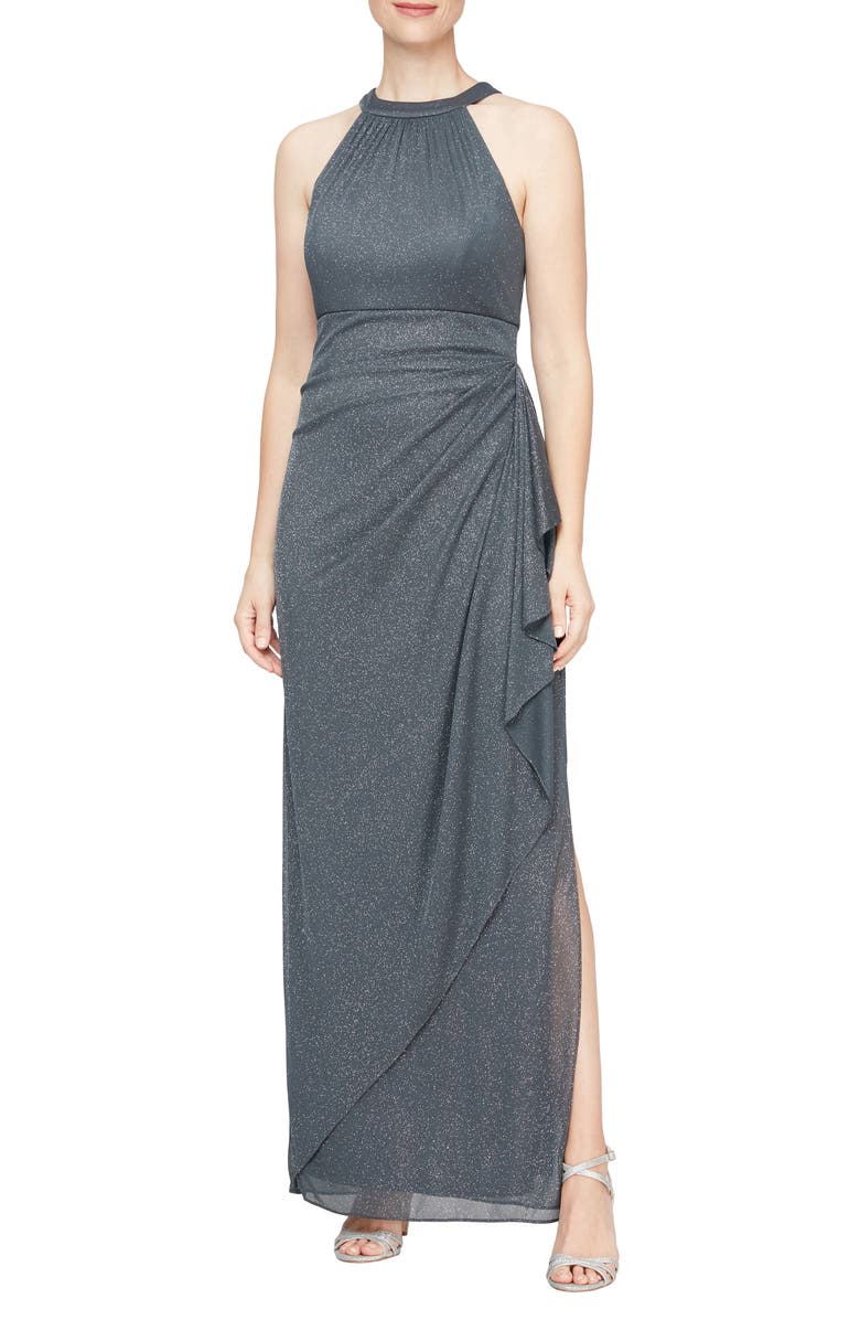 Alex Evenings Halter Glitter Formal Gown, Main, color,