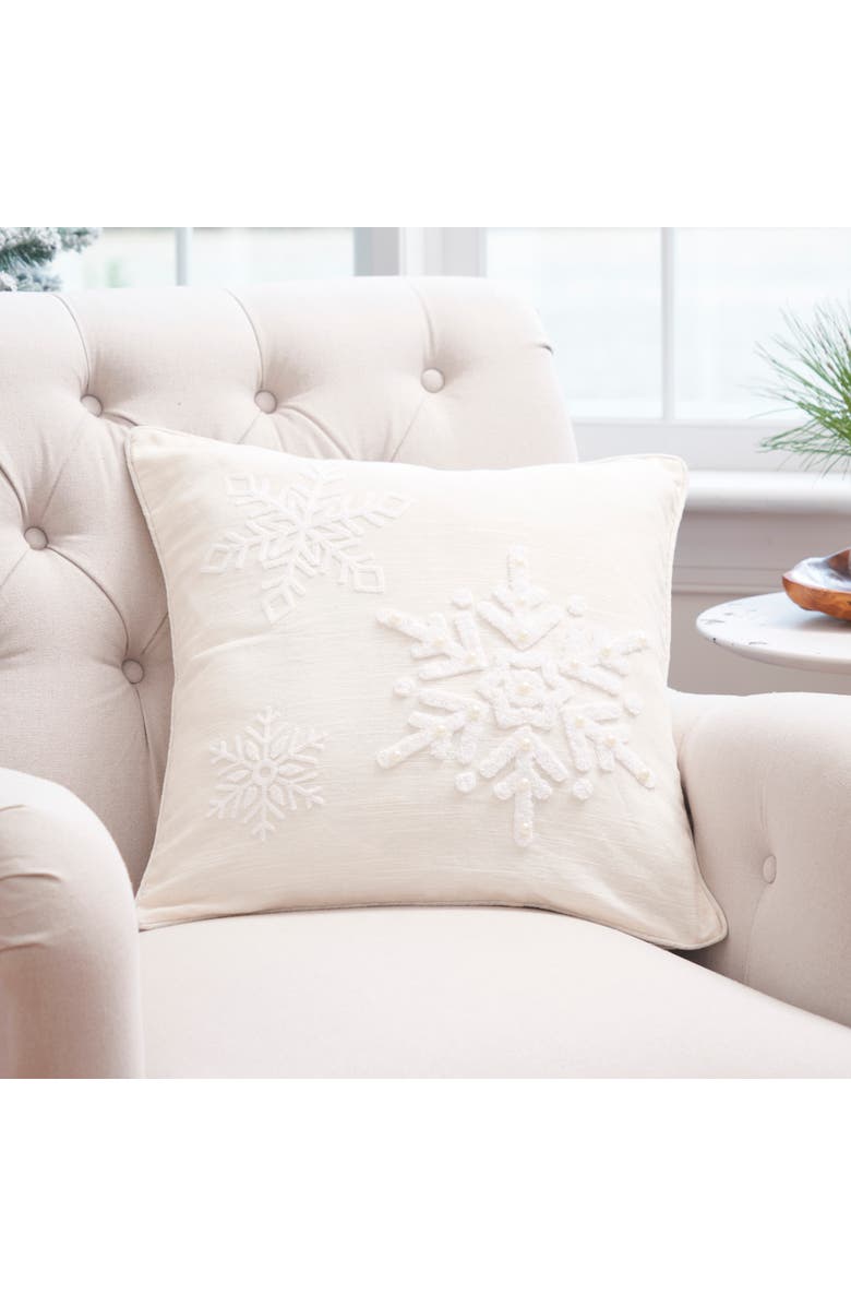 C&F Home White Snowflakes w/ Pearl Beads Cotton Blend Christmas Accent Throw Pillow 18" x 18", Alternate, color, White