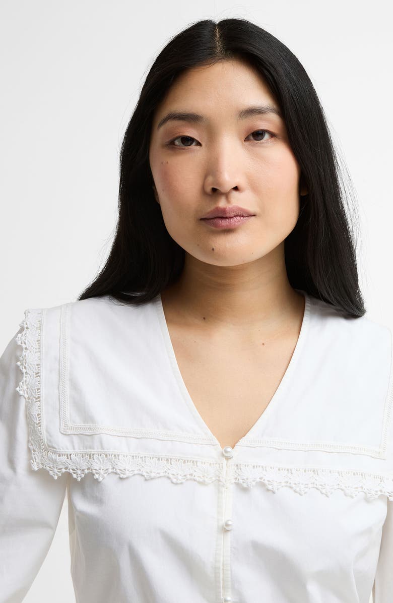 Barbour Tisbury Lace Trim Sailor Collar Bell Sleeve Cotton Top, Alternate, color, White