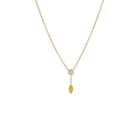 Diamond Bezel Curb Link Drop Lariat Necklace 14K