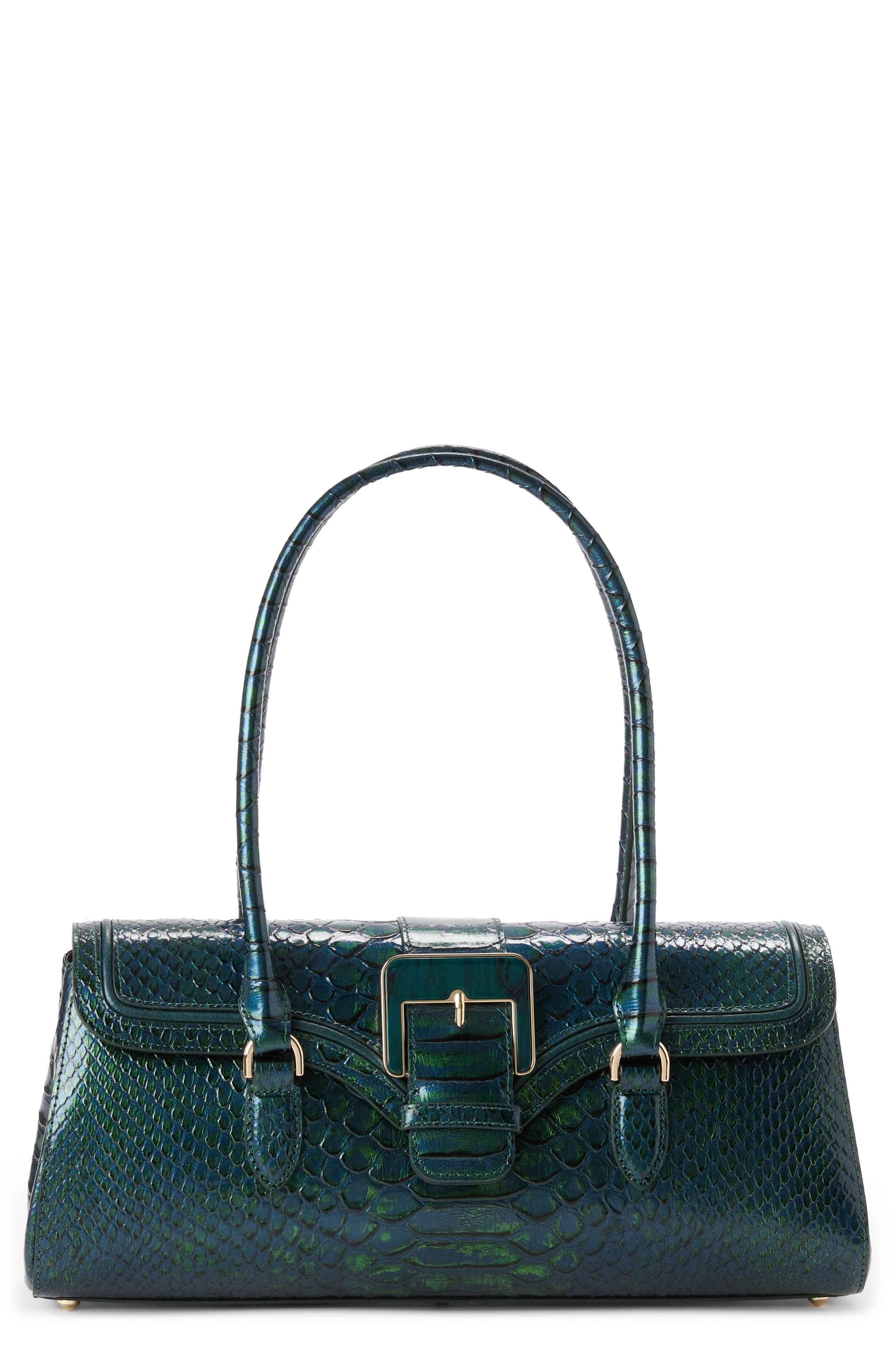 Brahmin Dayan Croc Embossed Top Handle Bag in Evergreen 