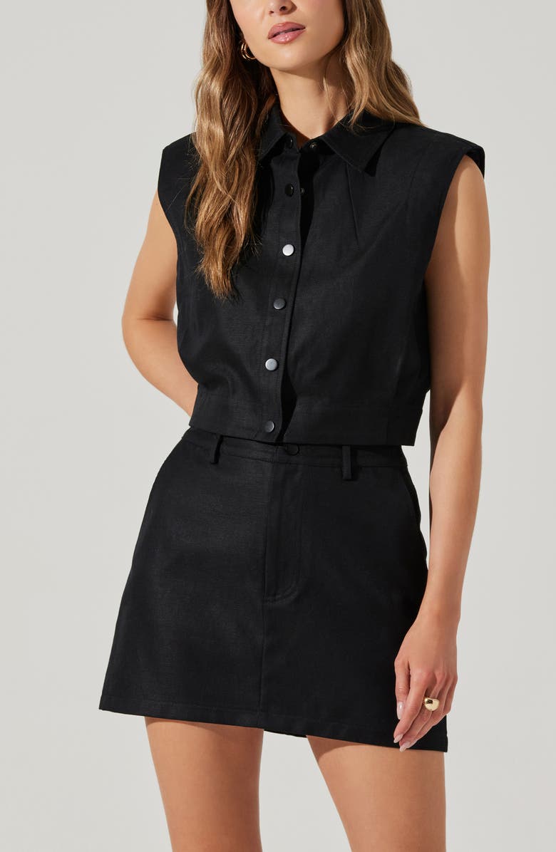 ASTR the Label Ezra Cotton & Linen Blend Miniskirt, Alternate, color, Black