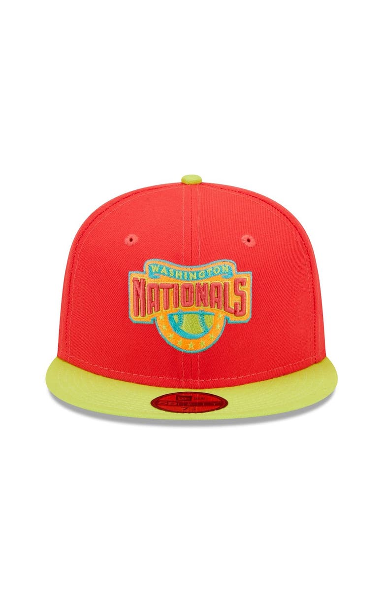 New Era Men's New Era Red/Neon Green Washington Nationals 2008 Inaugural Season Lava Highlighter Combo 59FIFTY Fitted Hat, Alternate, color, Red