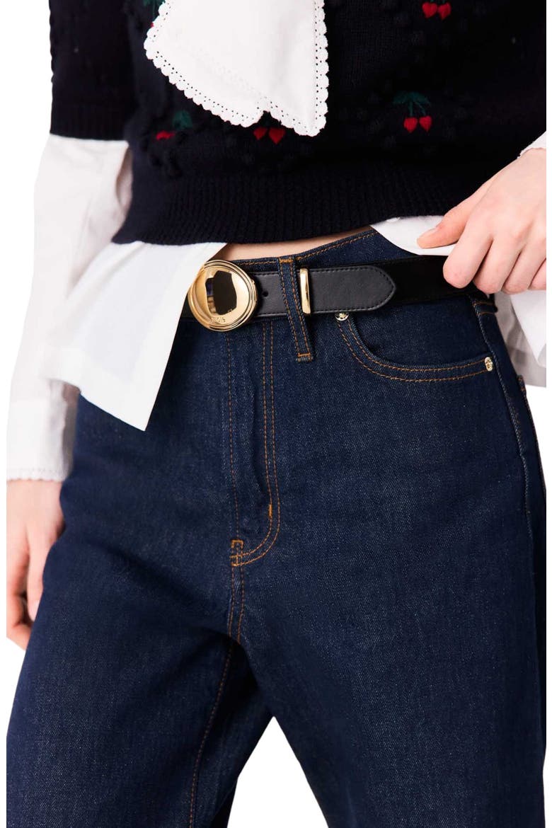 Leather belt with oval buckle, Alternate, color, Black