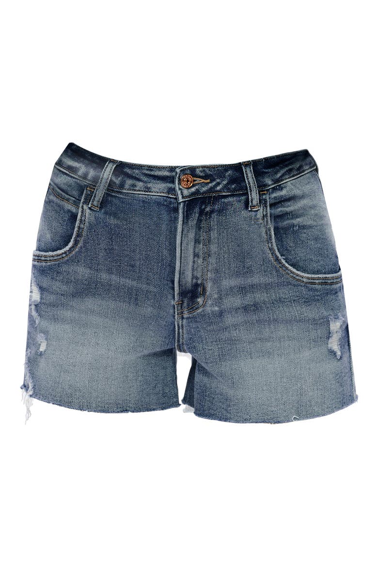 Nova Raw Hem Mid Rise Denim Shorts, Alternate, color, ROCK INDIGO