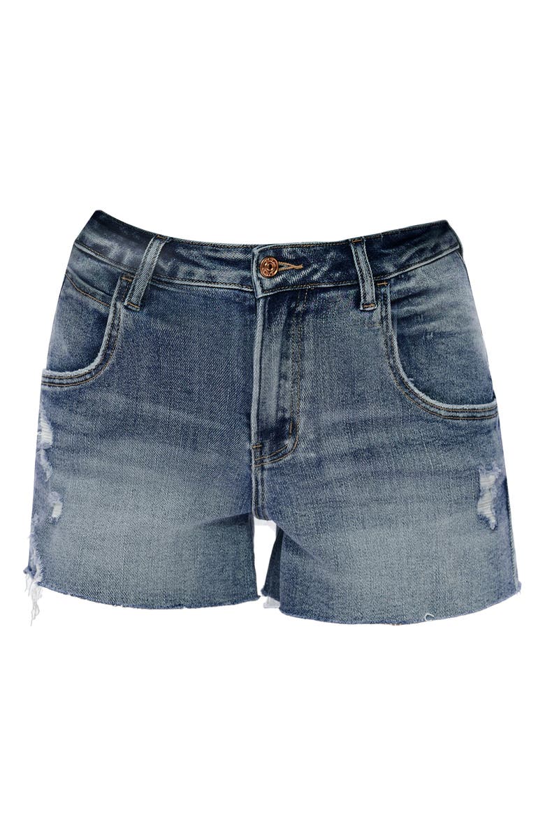 Bayeas Nova Raw Hem Mid Rise Denim Shorts, Alternate, color, Rock Indigo