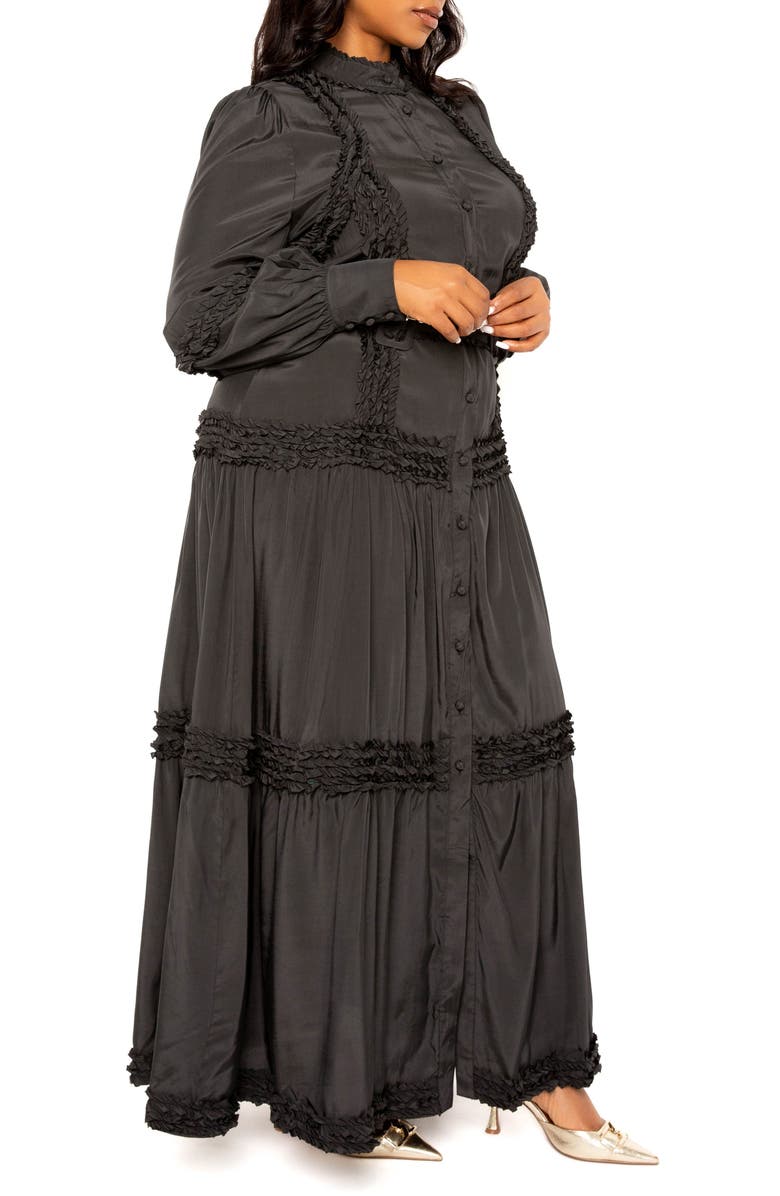 BUXOM COUTURE Ruffled Belted Long Sleeve Maxi Dress, Alternate, color, 