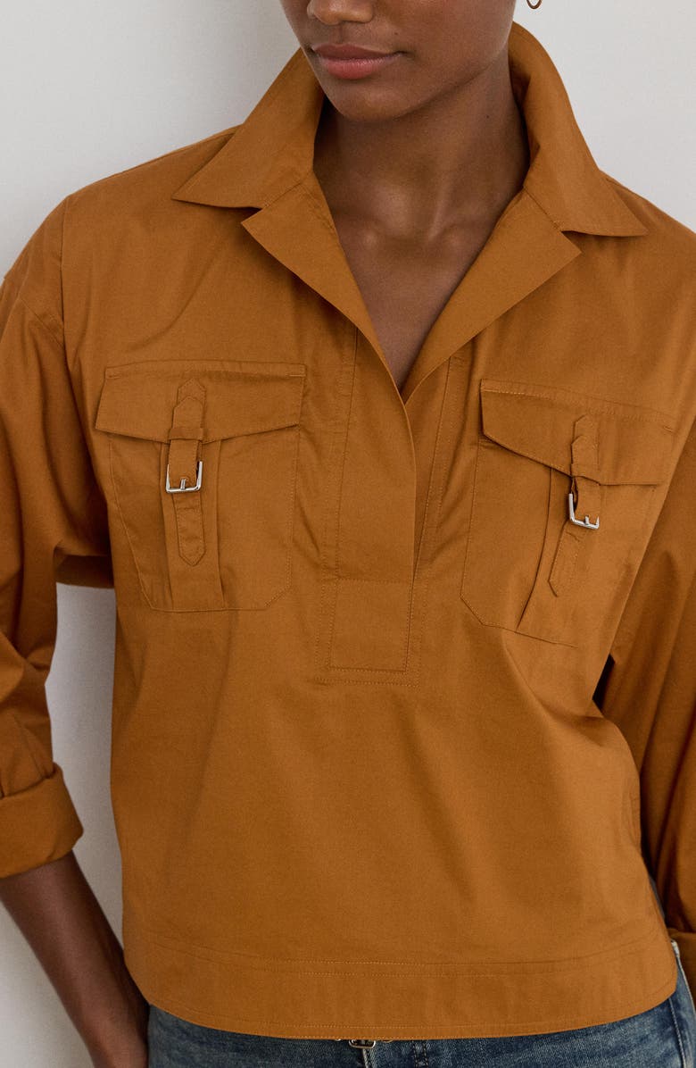 Lauren Ralph Lauren Silky Stretch Cotton Utility Shirt, Alternate, color, Cinnamon Bark