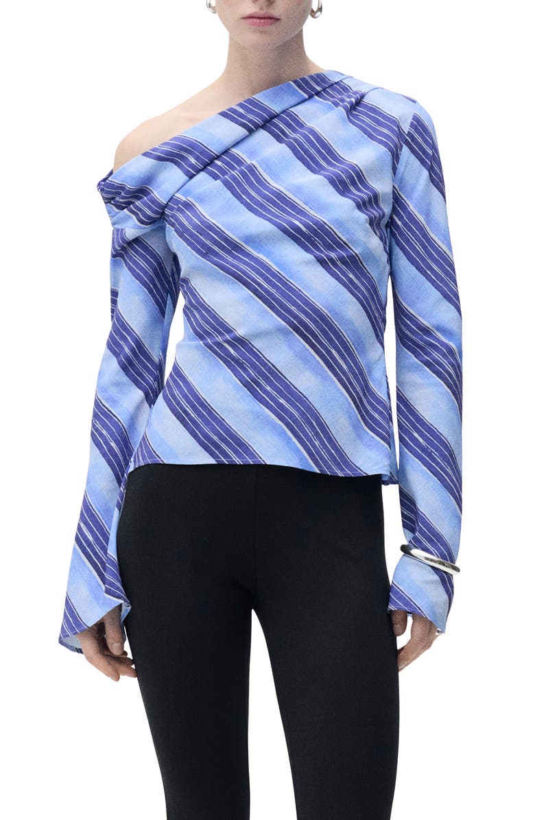 MANGO Stripe One-Shoulder Top, Main, color, 