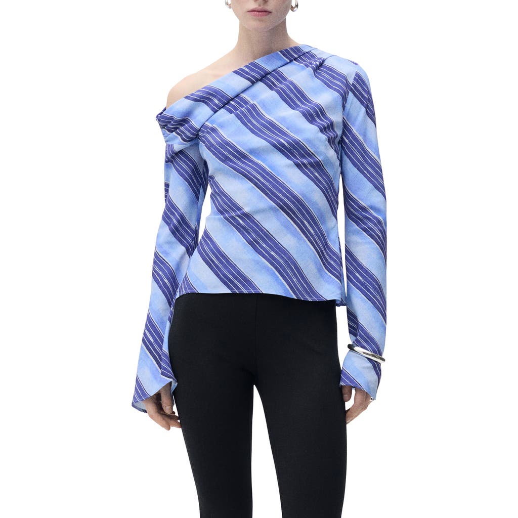 MANGO MANGO STRIPE ONE-SHOULDER TOP